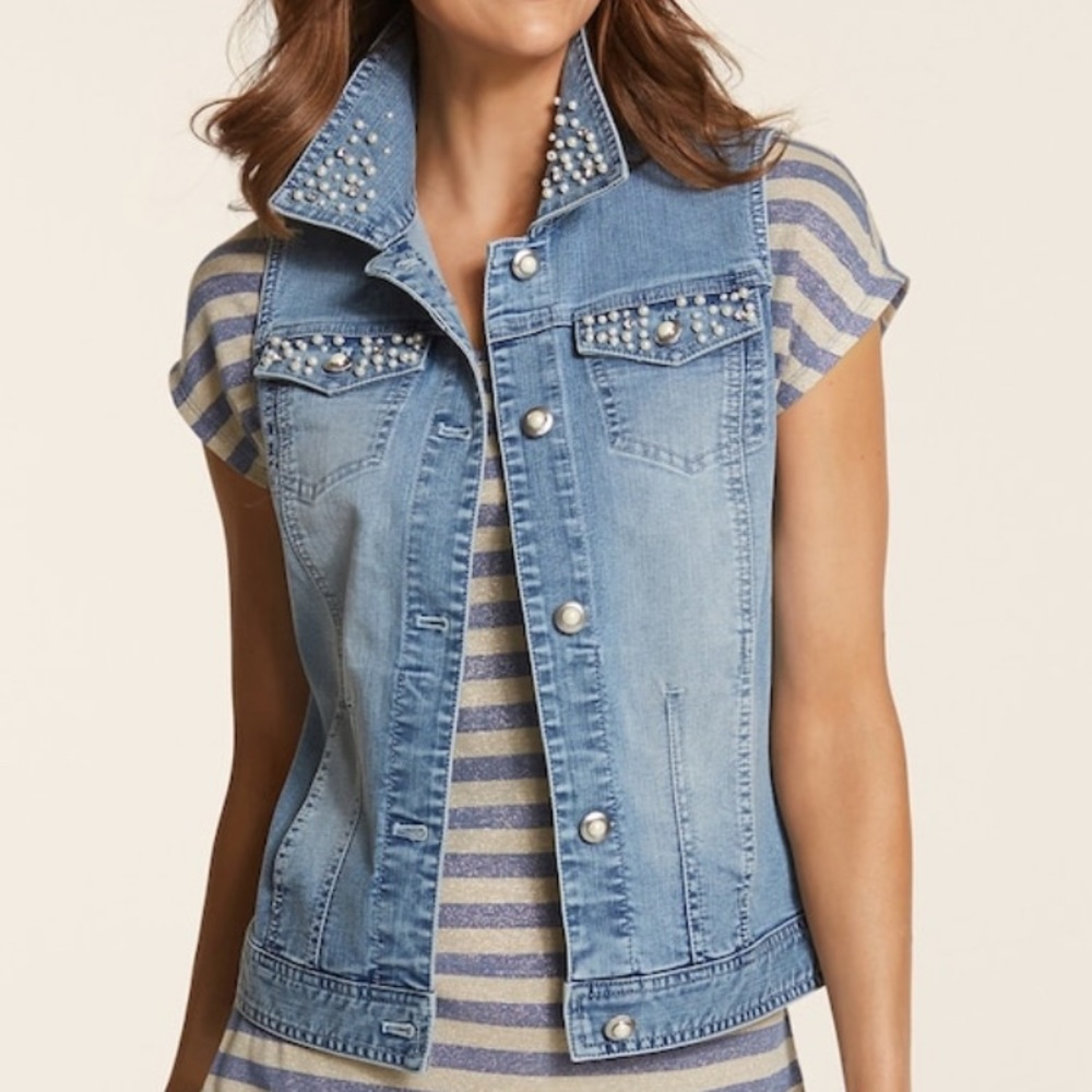 Chico’s Pearl Embellished Denim Vest